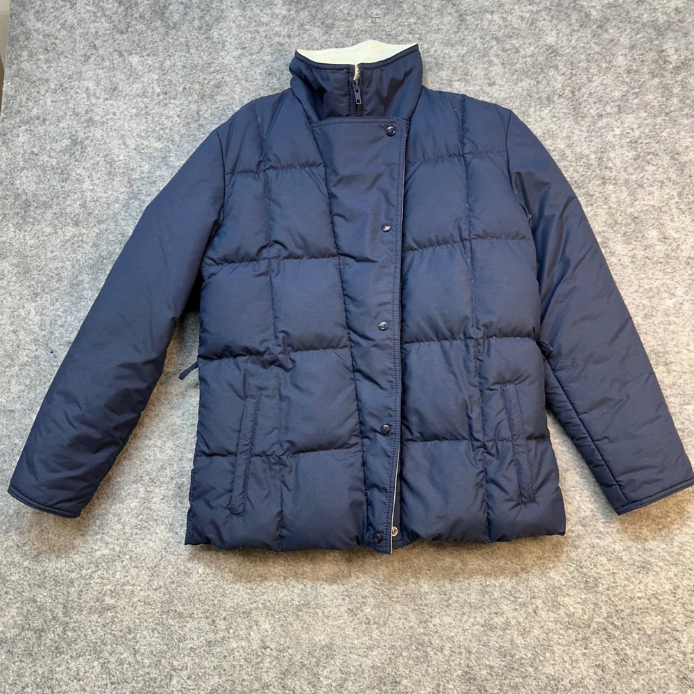 Roffe Puffer Jacket Women Small Navy Blue Quilted Snap Front Zip Vintage